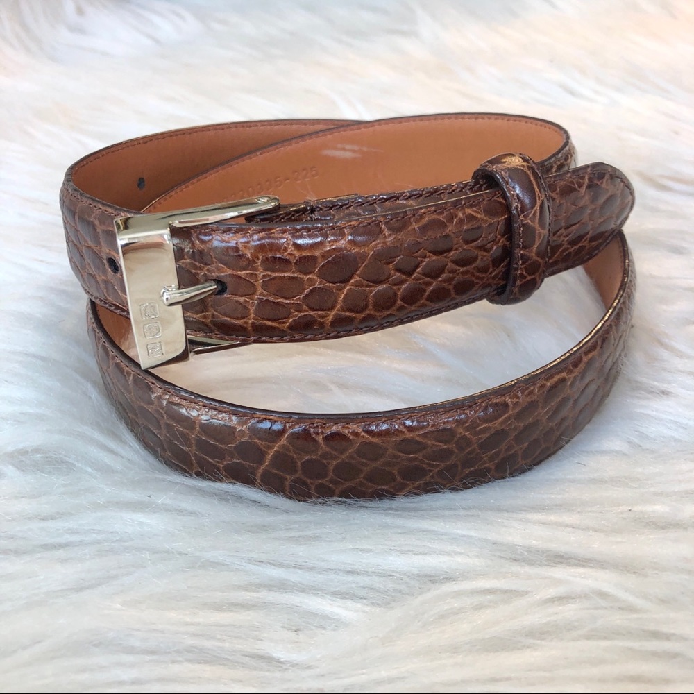 Ralph Lauren | Brown Croc Alligator Print Leather Skinny Belt